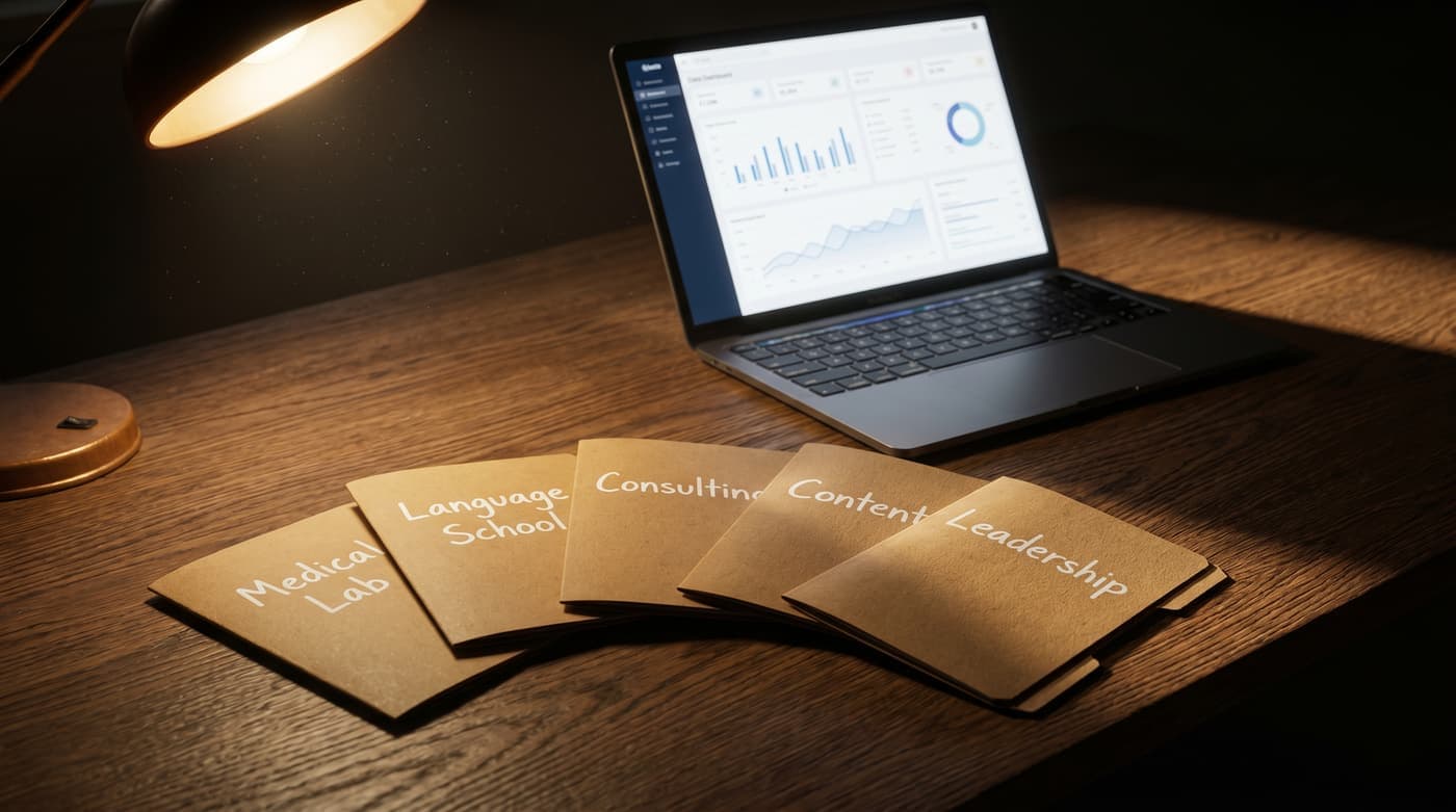 A small business owner reviewing automated workflow results on a laptop